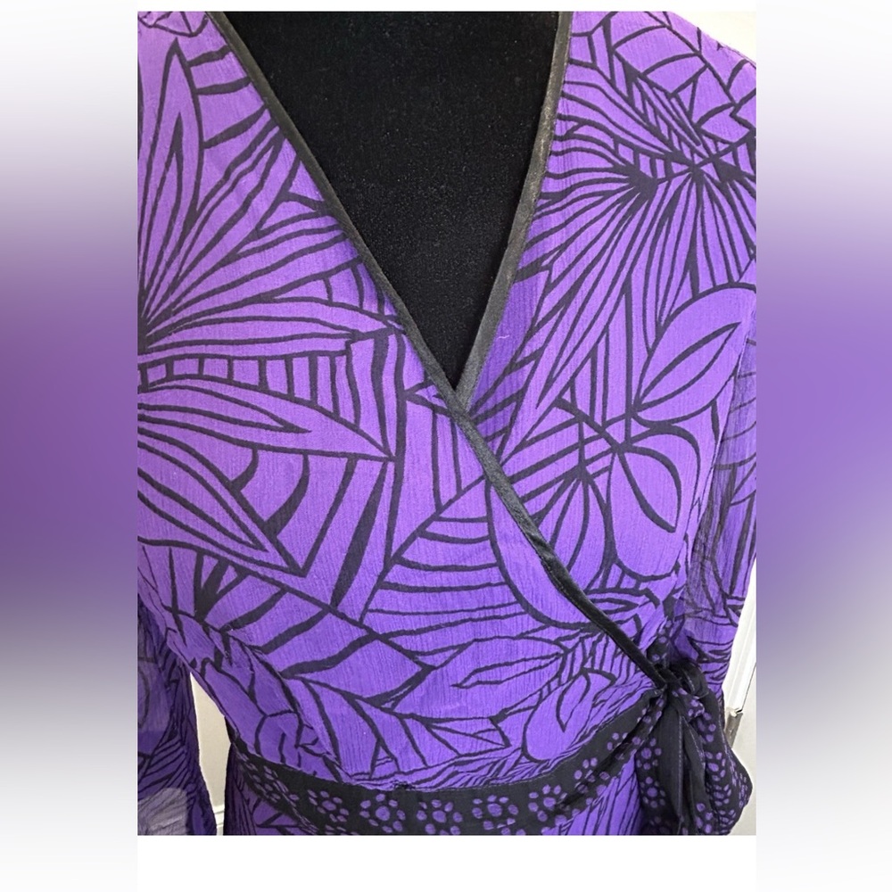 Silkland 100% silk fully lined purple/Black kimono style wrap blouse size small - Picture 7 of 12